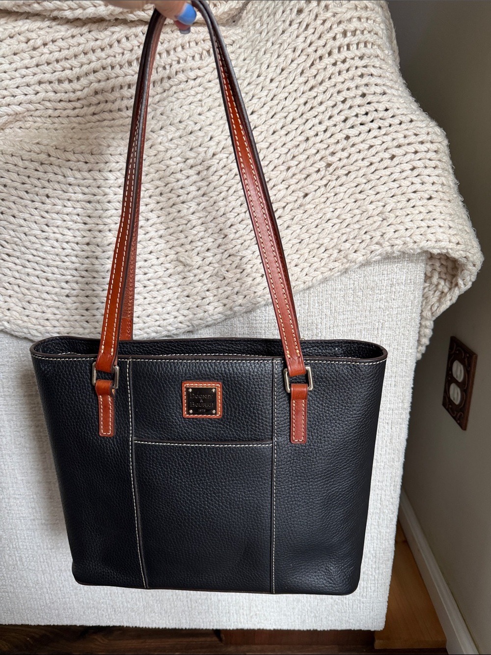 Dooney & Bourke Black Tote with Brown Handles
